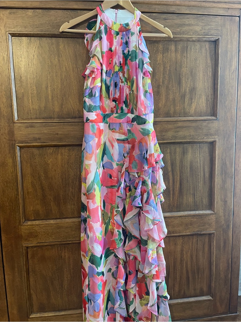Betsy & Adam Ruffle Chiffon Gown